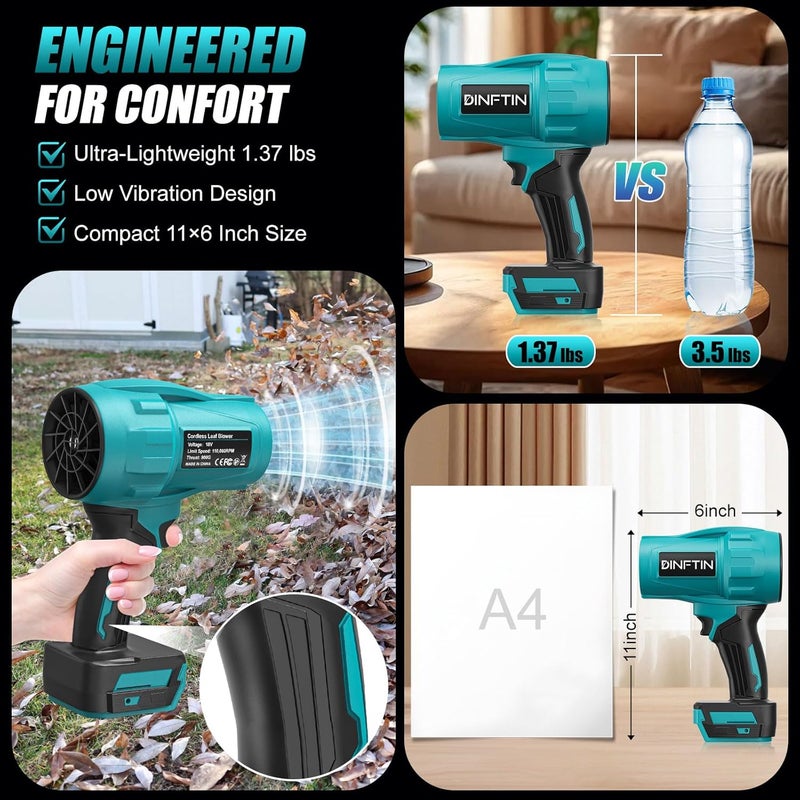 Dinftin Brushless Cordless Leaf Blower Compatible for Makita 18V Battery(Tool Only), 125MPH 430CFM Variable Speed Turbo Blower, Lightweight Handheld Blower for Lawn, Garage, Snow, Patio - Image 4